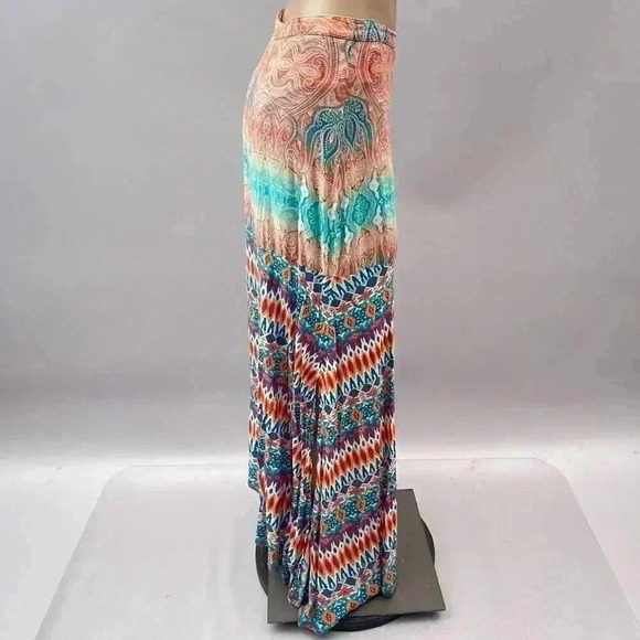 Tie Dye Maxi Skirt Size S Boho Orange Blue Indie Zip Feathers by Tolani Mid Rise - Picture 4 of 11